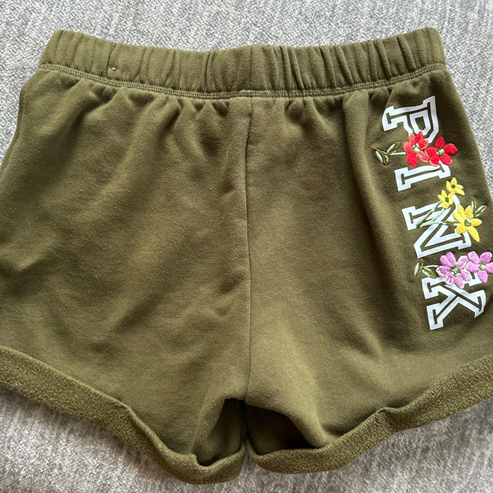 Victorias Secret PINK Olive Green Comfy Lounge XS Shorts Floral Flowers Boho